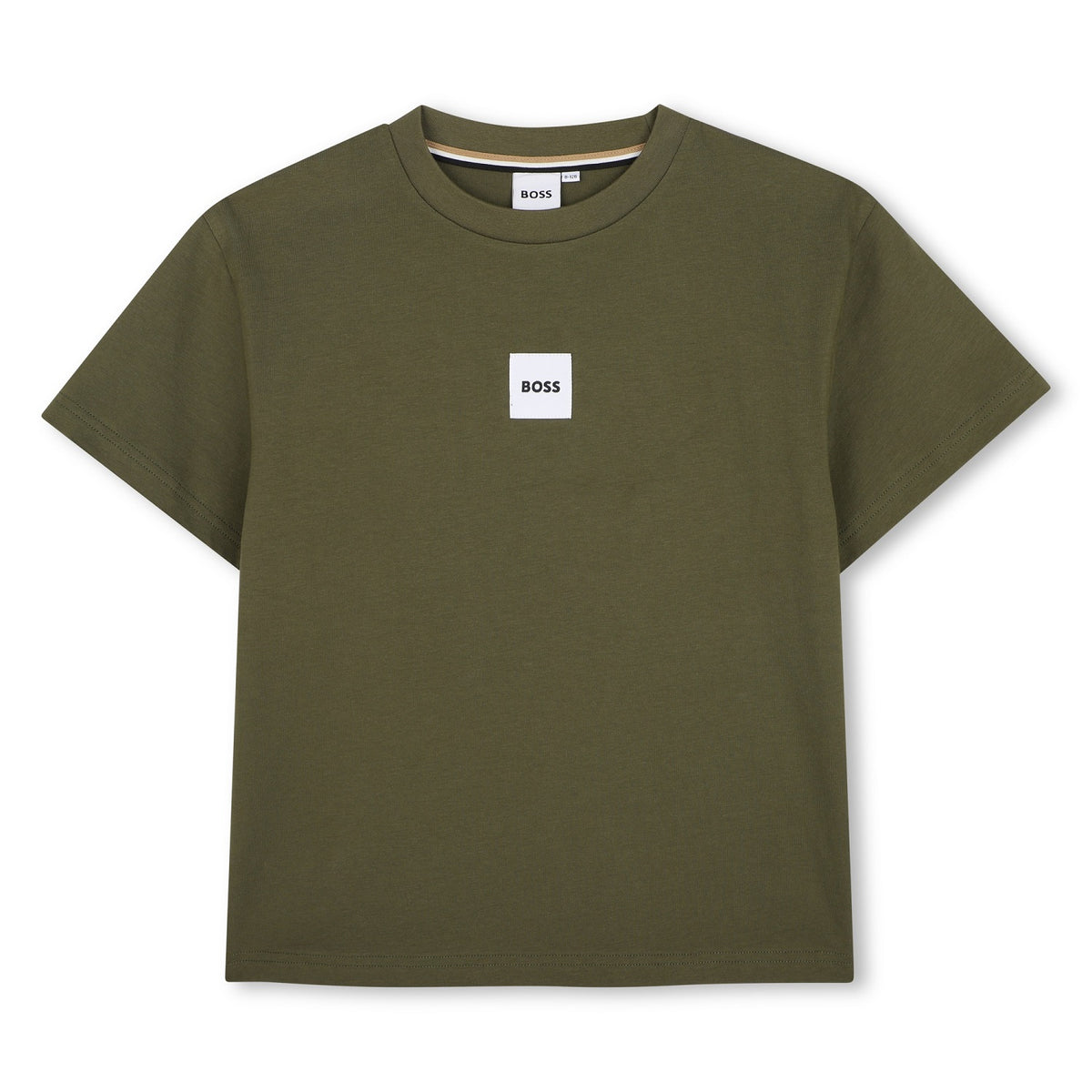 Short-sleeved jersey T-shirt, cotton. Woven label centered on the chest. LOOSE FIT. Olive Night
