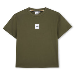 Short-sleeved jersey T-shirt, cotton. Woven label centered on the chest. LOOSE FIT. Olive Night