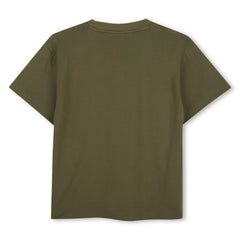 Short-sleeved jersey T-shirt, cotton. Woven label centered on the chest. LOOSE FIT. Olive Night