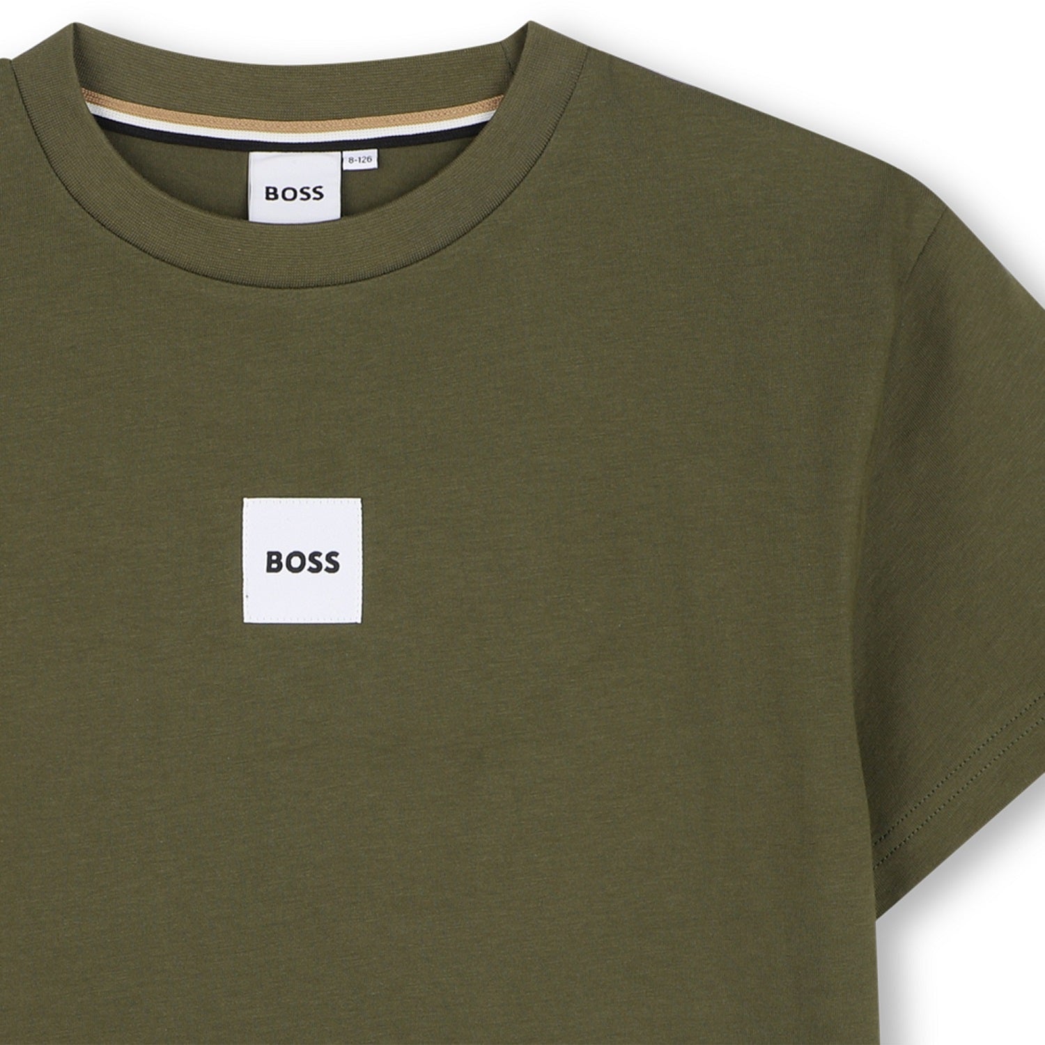 Short-sleeved jersey T-shirt, cotton. Woven label centered on the chest. LOOSE FIT. Olive Night