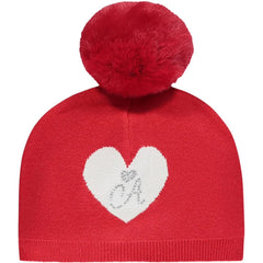 LITTLE A Heart Pom Hat Red