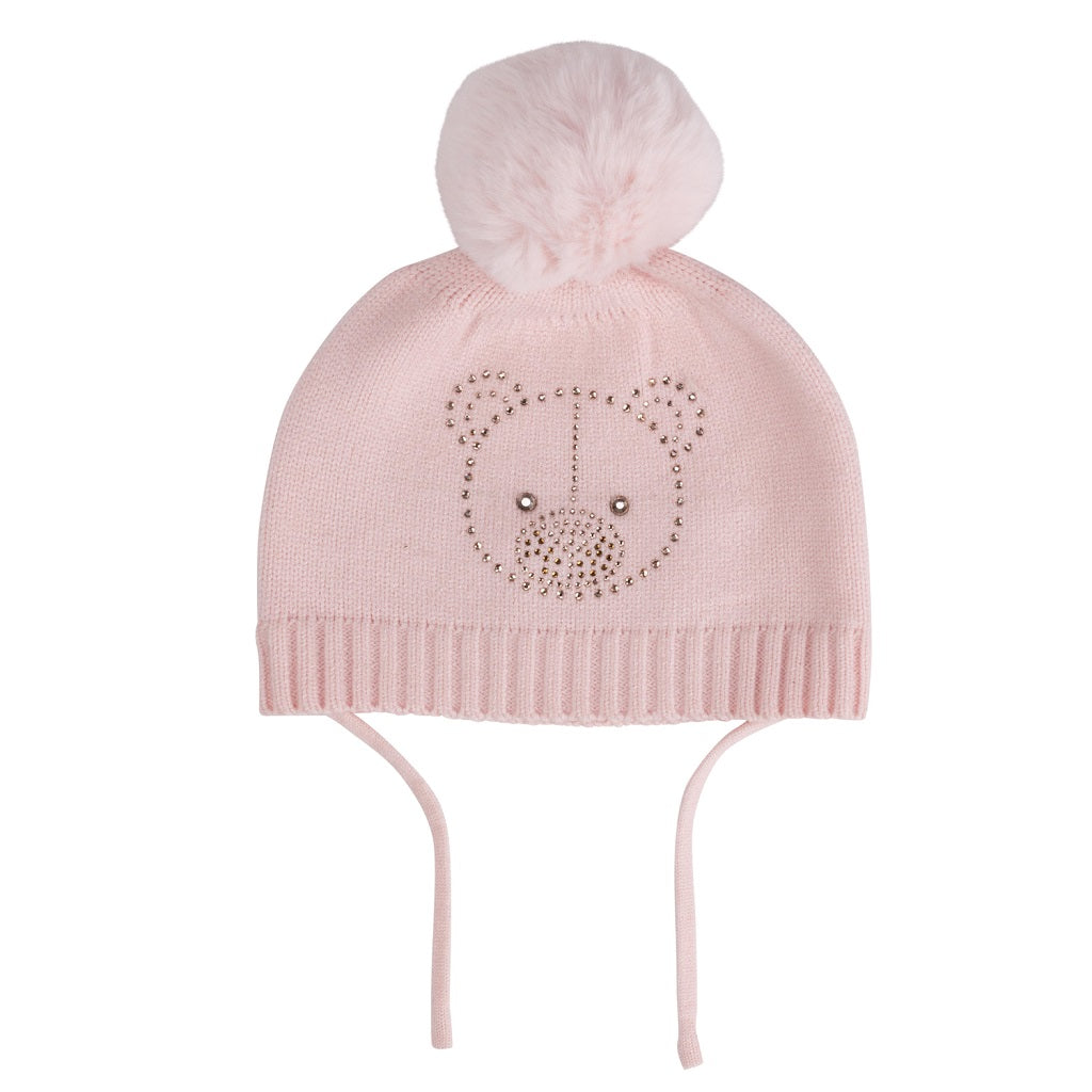 Glynne Bear Knitted Pom Pom Hat Pink