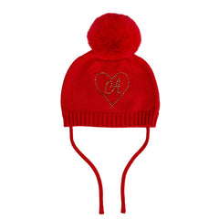 Heart Pom Pom Hat Red