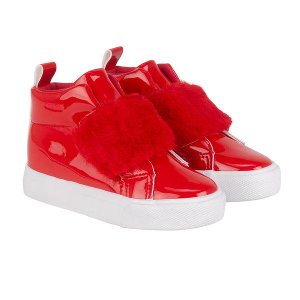 Furever Faux Fur Strap High Top Red