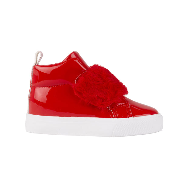 Furever Faux Fur Strap High Top Red
