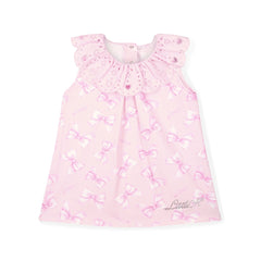 LITTLE A Bow Print Dress with Broderie Anglaise Collar
