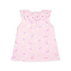 LITTLE A Bow Print Dress with Broderie Anglaise Collar