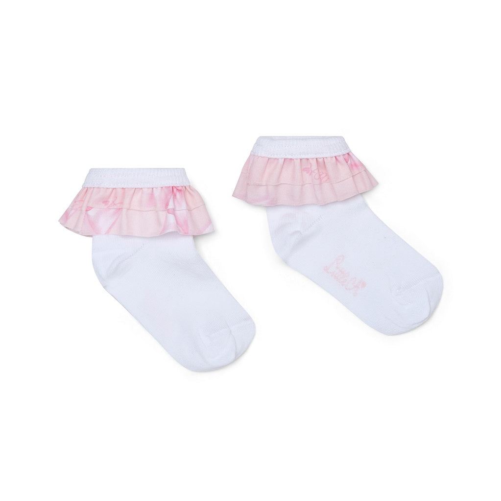 Little A Bow Print Frill Ankle Socks
