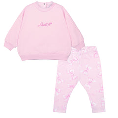 LITTLE A Perfectly Pink. The Polly legging set features a super comfy sweatshirt with classic branding, paired with all over bow print leggings. Pink Blossom