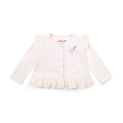 LITTLE A Cutie Frutti. The Penny cardigan features pretty frill shoulders and hem with a classic 'A' diamante logo.&nbsp;Bright White