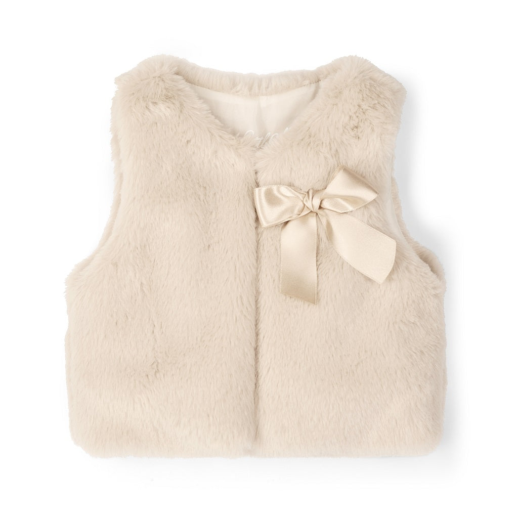 LITTLE A by ADee Little Locket Theme. The Dani gilet features ultra-soft faux fur, a cosy sleeveless design, and a sweet bow detail at the front. Stone Beige
