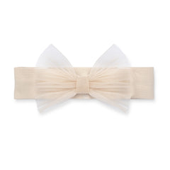 Little A by ADee Little Locket theme. The Elena headband features a soft stretch band with a delicate tulle bow. A sweet finishing touch for any little outfit. Stone Beige