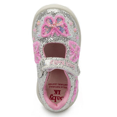 LELLI KELLY Sylvie dolly shoes bring enchanting style to little feet. These silver glitter shoes feature beaded butterflies with beaded floral accents across the front and sides, creating a magical sparkle with every step.