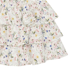 LELLI KELLY Aria Printed Ruffle Dress—a delightful blend of floral prints and elegant ruffles that captures attention and turns heads wherever she goes. Logo on waistband.