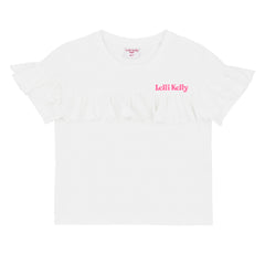 A stylish white ruffle t-shirt from LELLI KELLY with signature branding. Perfect for adding a feminine touch to any outfit.