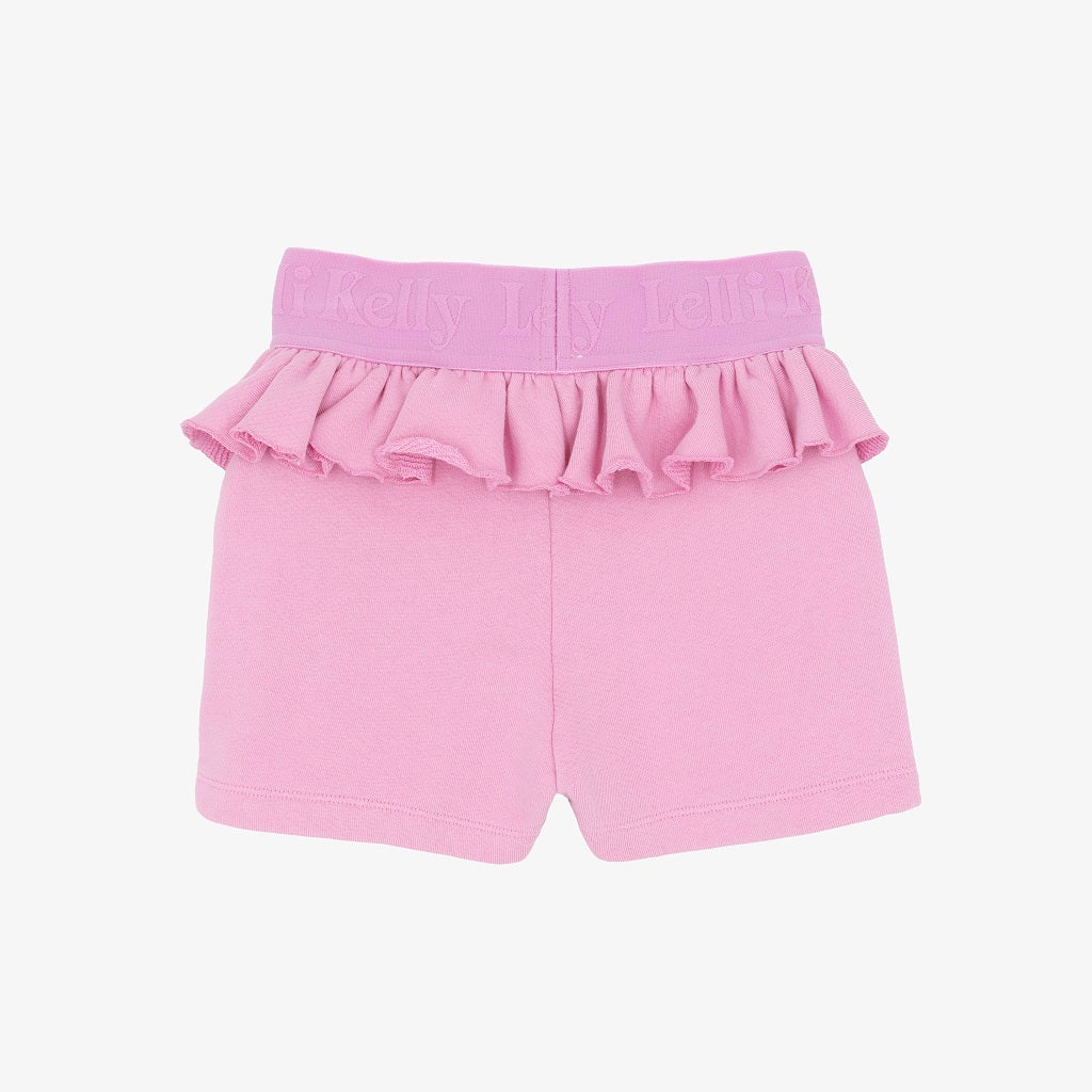 LELLI KELLY Athena Pink Short sweatshorts feature charming ruffle detailing and signature branding. Perfect for casual comfort with a touch of style.
