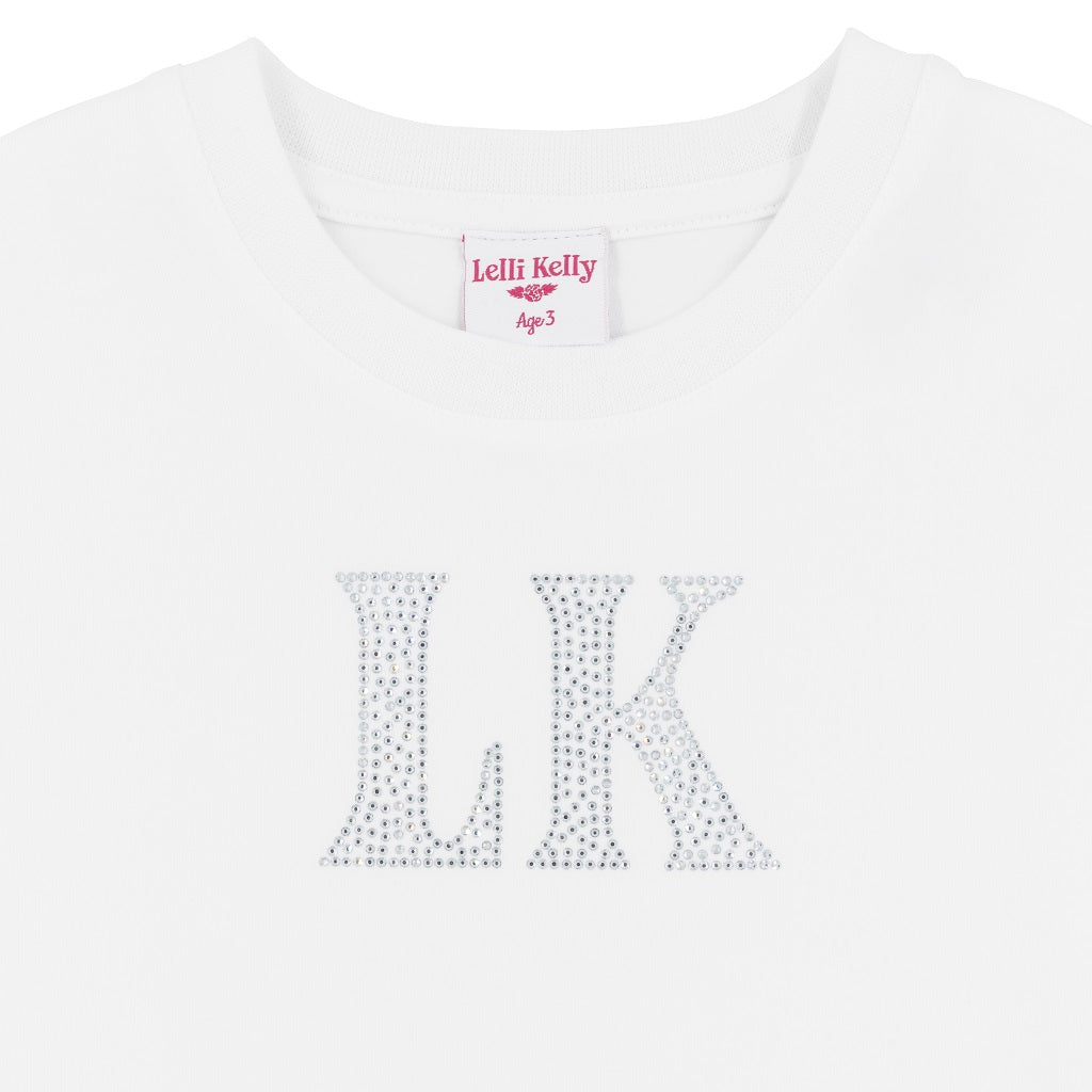 LELLI KELLY Alex white top featuring a dazzling eye-catching diamante logo t-shirt that adds instant sparkle. Crafted for comfort and style.