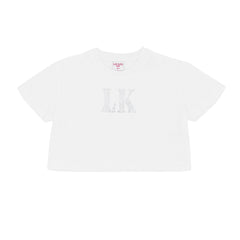 LELLI KELLY Alex white top featuring a dazzling eye-catching diamante logo t-shirt that adds instant sparkle. Crafted for comfort and style.