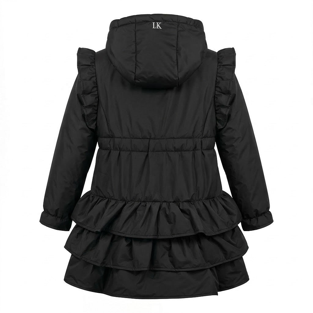 LELLI KELLY BTS Bella Hooded Frill Coat with heart charm zip. Black