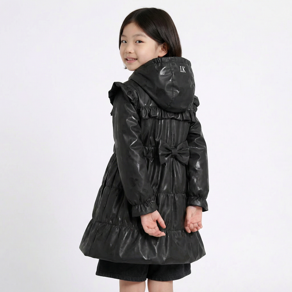 LELLI KELLY Bonnie Black Rain Coat featuring a charming bow detail on the back and LELLI KELLY logo on the front.