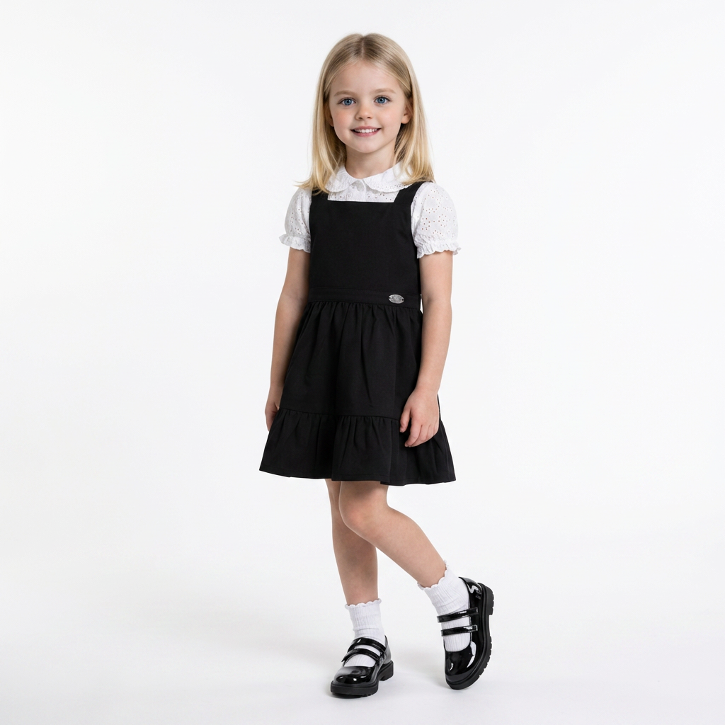 LELLI KELLY Becky Black School Pinafore featuring a charming bow detail on the back and charm with LELLI KELLY logo on the front