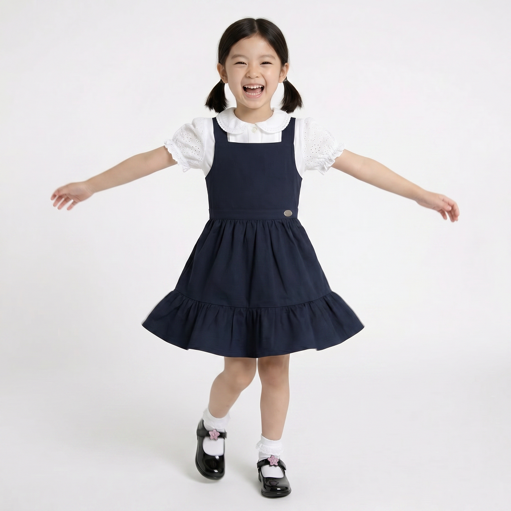 LELLI KELLY Becky Navy School Pinafore featuring a charming bow detail on the back and charm with LELLI KELLY logo on the front