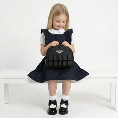 Black ruffled lunch bag with 'Lelli Kelly' branding.