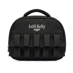 Black ruffled lunch bag with 'Lelli Kelly' branding.