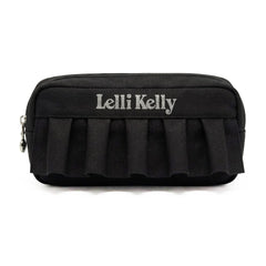 Black pencil case with ruffled bottom and 'Lelli Kelly' branding.