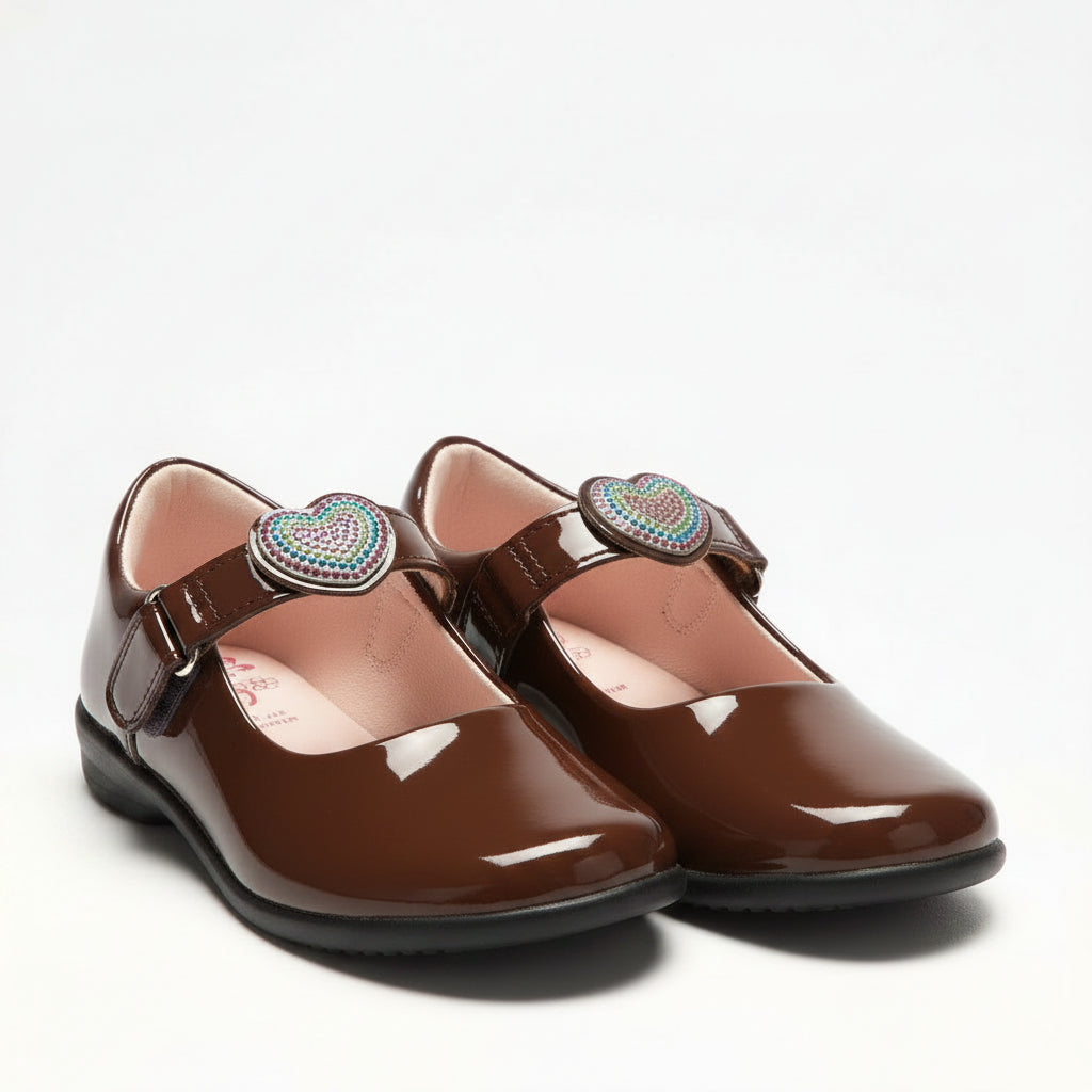 LELLI KELLY Valentina Heart Patent Shoes Brown