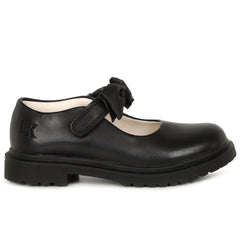 LELLI KELLY New Style Maisie Black Leather Shoes. A large black material fixed bow sits on the adjustable strap and the sole is chunkier