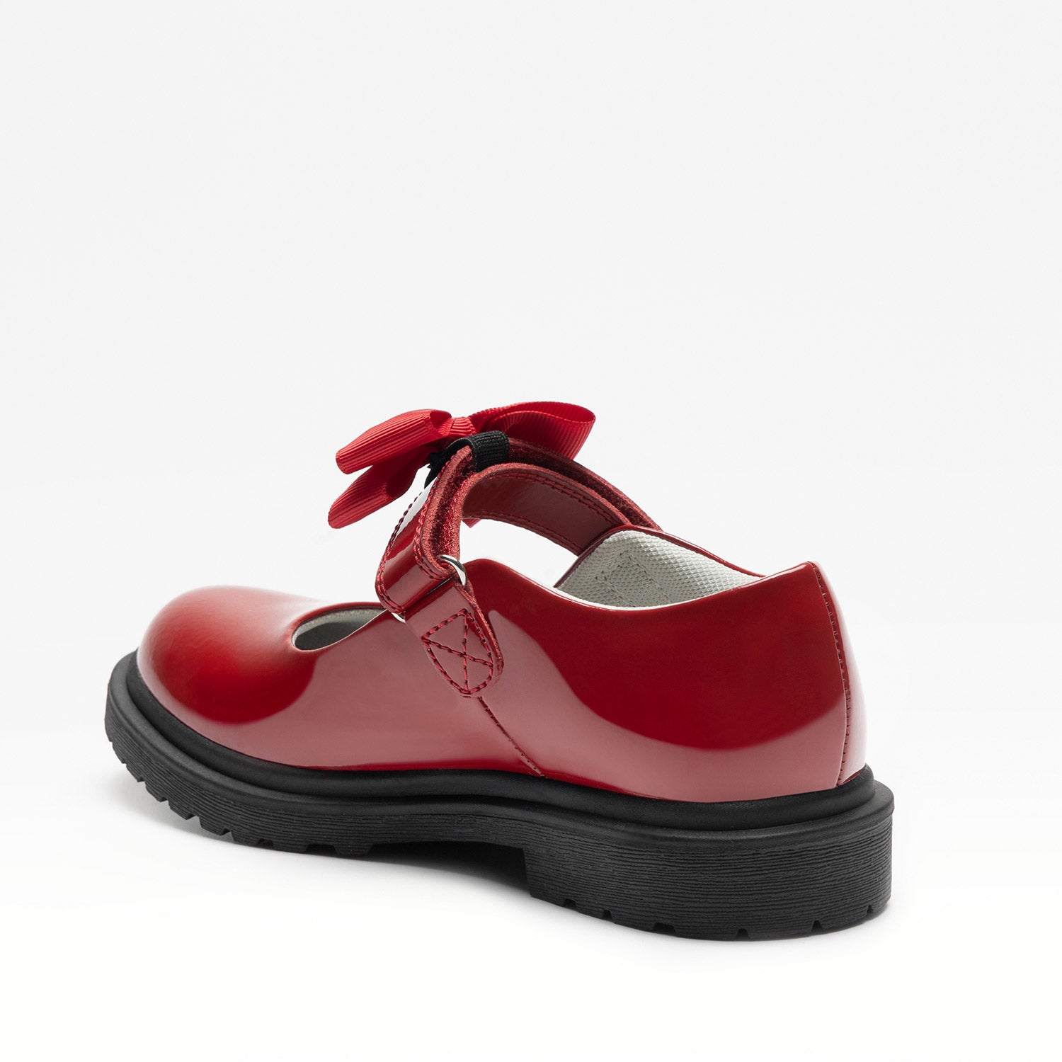 LELLI KELLY Miss LK Mia red patent leather shoes with a removeable bow and chunky sole, leather lining and insole. 