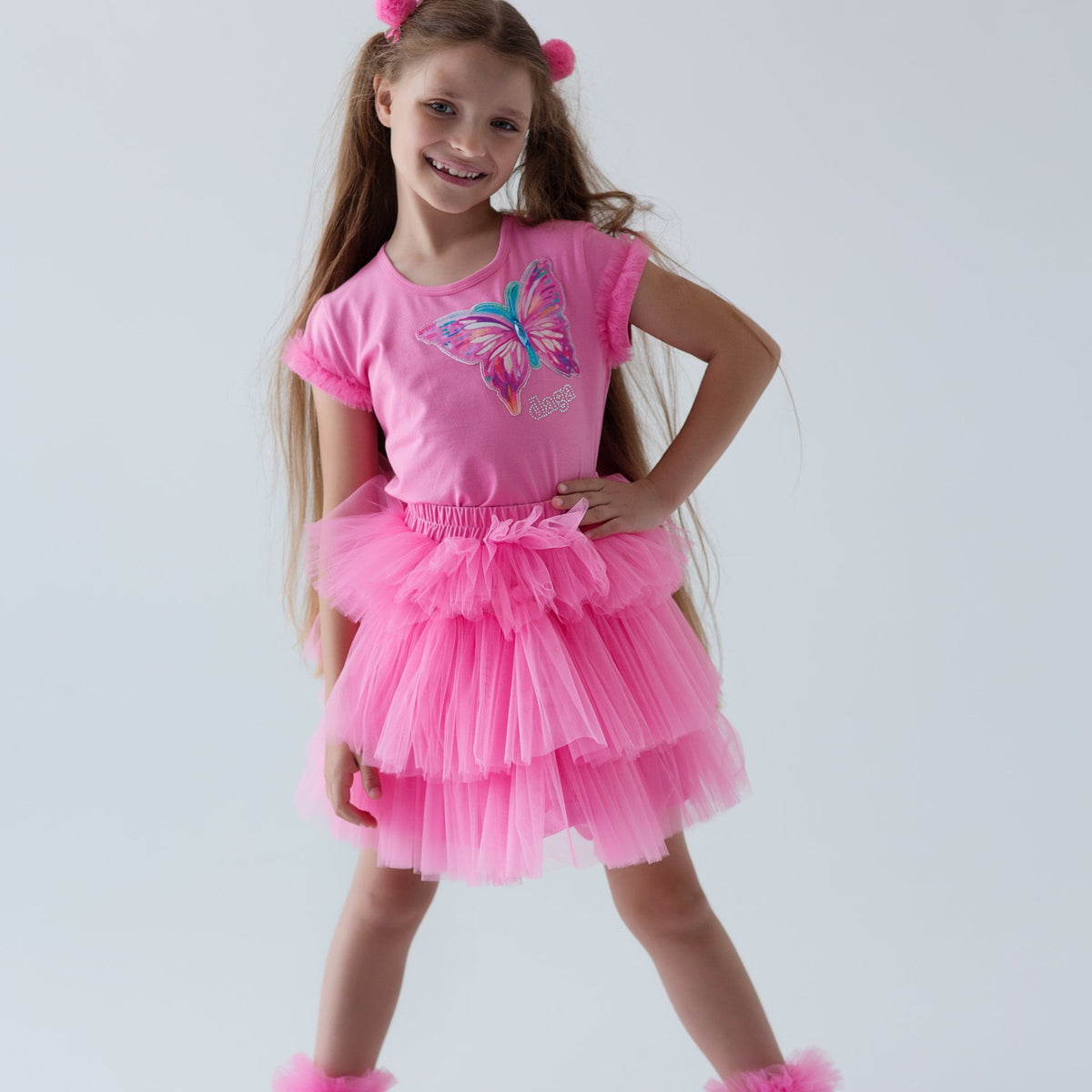 Daga Pink Paradise Butterfly Top Tulle Skirt Set | Kizzies