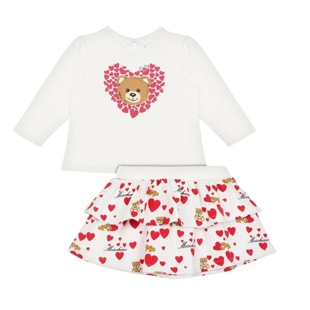 Moschino Hearts Teddy Bear Sweatshirt & Skirt Set