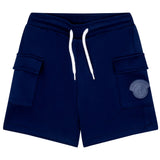 MITCH & SON Jnr Knitted poly shorts with side pockets and matching rubber logo badge. Blue Navy