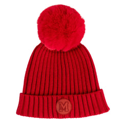 MITCH &amp; SON Chunky knit hat with detachable pom pom finished with rubber logo badge on front