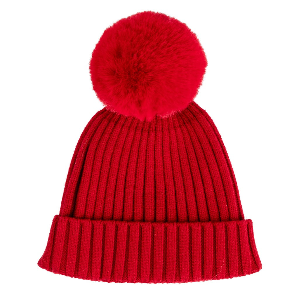 Brooks Knitted Pom Pom Hat Red