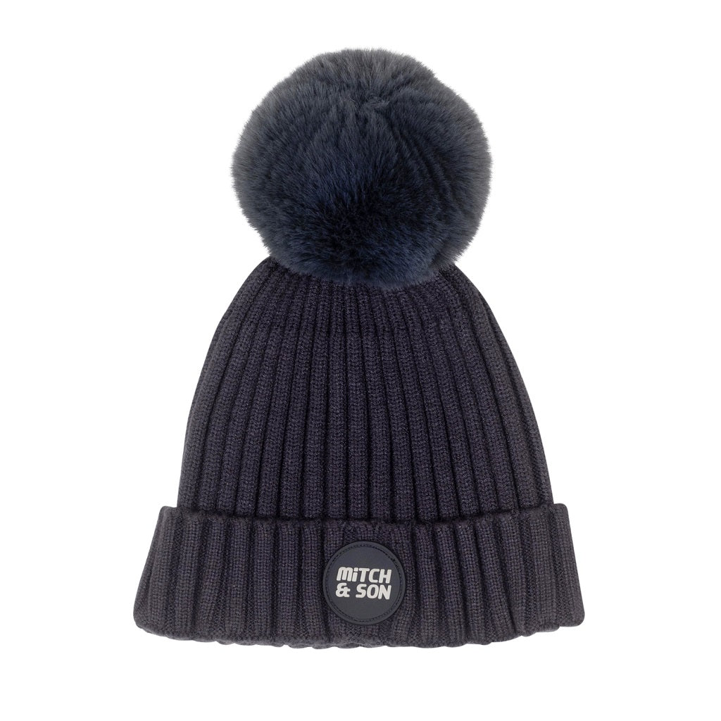 Caden Fur Pom Pom Hat Dark Grey