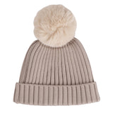 Caden Fur Pom Pom Hat Stone Grey