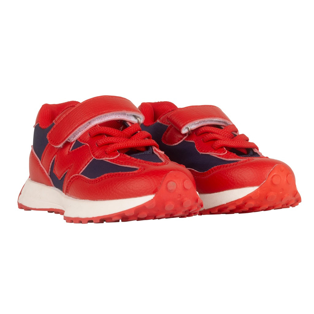 Mitch &amp; Son Chilli Red Large M logo runner trainer featuring elasticated laces and velcro.