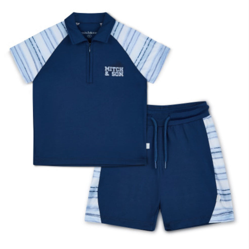 MITCH + SON FLYNN Poly jersey raglan polo top and short set