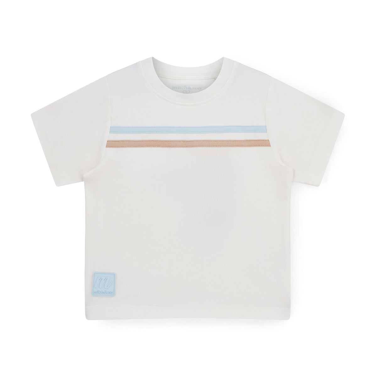 MITCH & SON Classic Collection. The Sammy t-shirt features a clean stripe detail across the chest in a soft jersey fabric. Finished with a classic crew neckline and subtle logo branding. Snow White