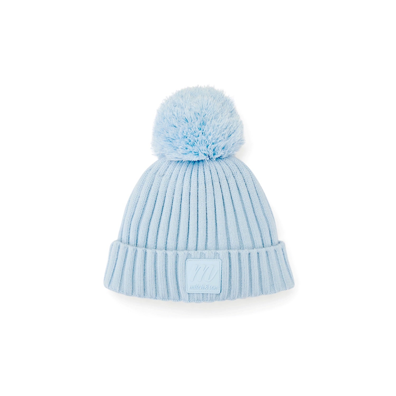 MITCH & SON Classic Collection. The Sterling hat features a ribbed knit design and soft detachable pom pom detail. Finished with logo branding for a cosy, everyday accessory. Sky Blue.
