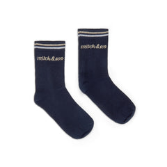 MITCH & SON The Stuart socks feature a soft stretch fit with contrast stripe detailing. Finished with logo branding for everyday comfort. Dark Navy