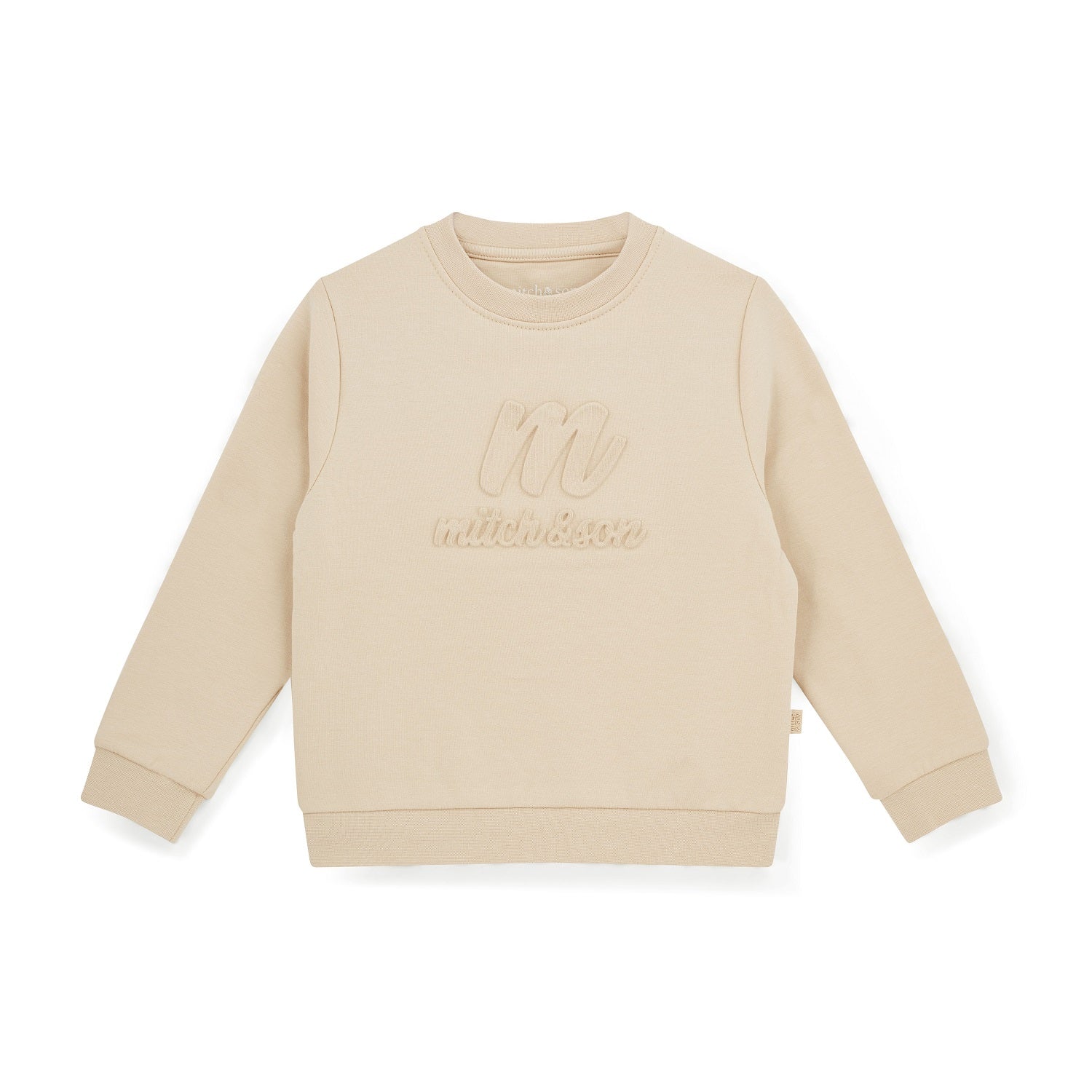 MITCH & SON Classic Collection. The Seth tracksuit features a sweatshirt with subtle embossed logo detailing and matching joggers. Designed with ribbed trims for a comfortable, easy fit. Stone Beige