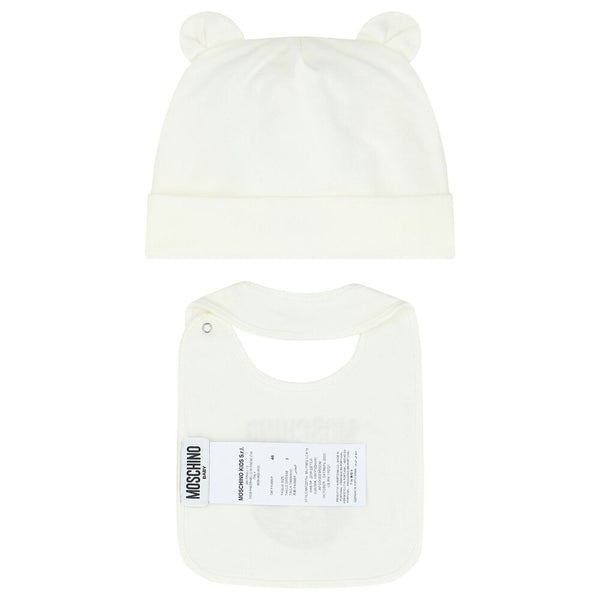 Baby Moschino Teddy Bear Logo Hat Bib Set