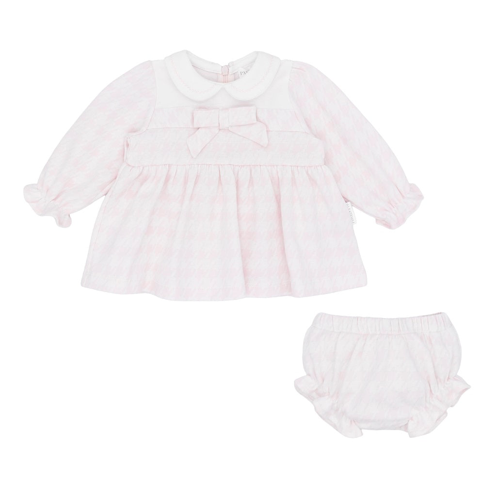 Pastels & Co Maddie - Charming classic check dress with pants in pink, timeless elegance for baby girls.