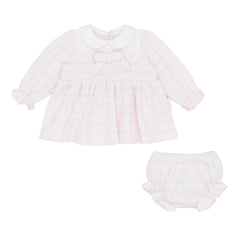 Pastels & Co Maddie - Charming classic check dress with pants in pink, timeless elegance for baby girls.