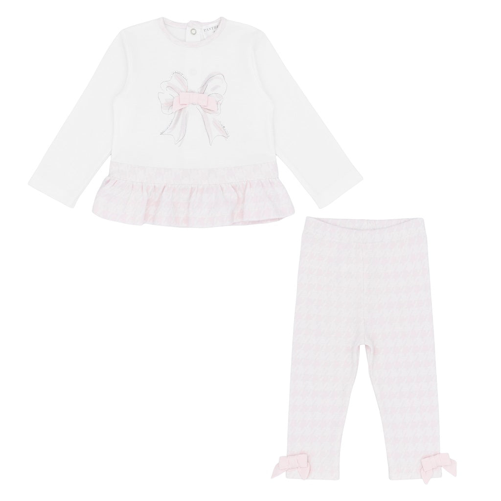 Pastels & Co Miranda The charming classic check bow legging set in pink offers timeless elegance for baby girls.