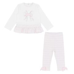 Pastels & Co Miranda The charming classic check bow legging set in pink offers timeless elegance for baby girls.